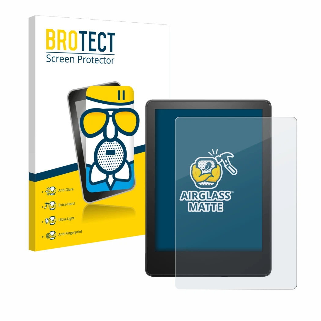 Parte frontale di una confezione del prodotto con il logo del marchio BROTECT. Accanto è raffigurato il dispositivo Amazon Kin