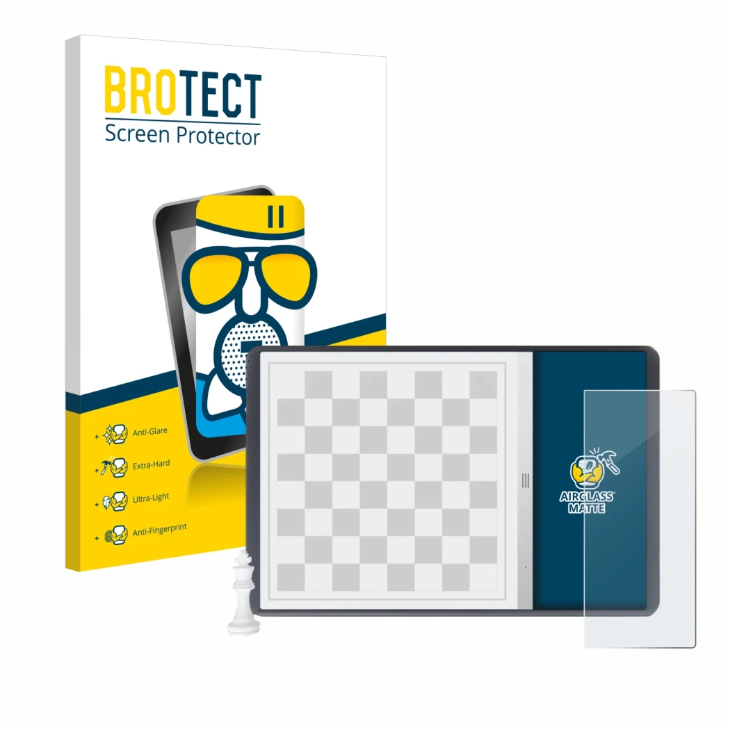 Parte frontale di una confezione del prodotto con il logo del marchio BROTECT. Accanto è raffigurato il dispositivo Chessnut E