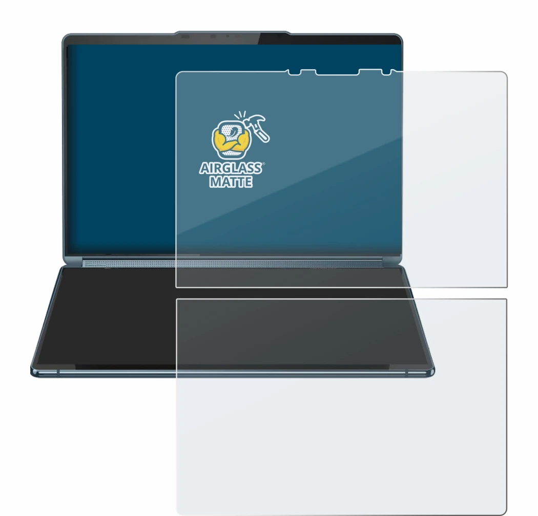 Immagine del dispositivo Lenovo Yoga Book 9i Gen 9 con un'ampia varietà di protezioni per lo schermo.