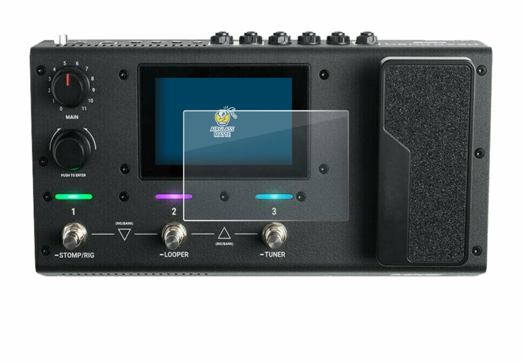 Immagine del dispositivo Headrush MX5 con un'ampia varietà di protezioni per lo schermo.