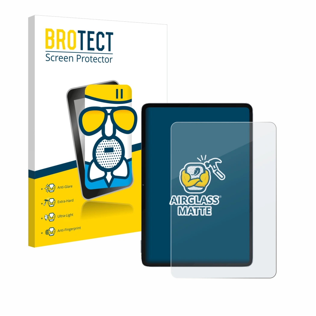 Parte frontale di una confezione del prodotto con il logo del marchio BROTECT. Accanto è raffigurato il dispositivo Xiaomi Pad