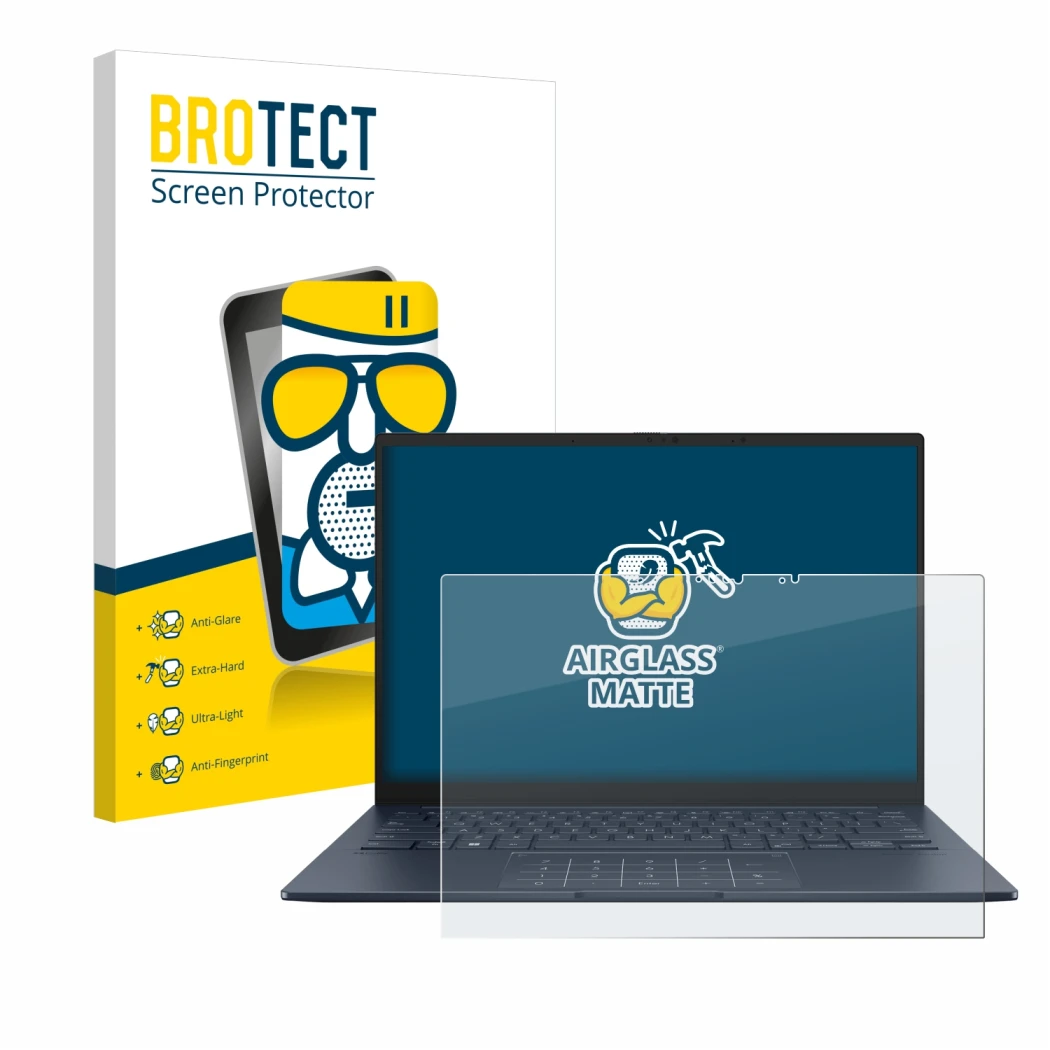 Parte frontale di una confezione del prodotto con il logo del marchio BROTECT. Accanto è raffigurato il dispositivo ASUS ZenBo