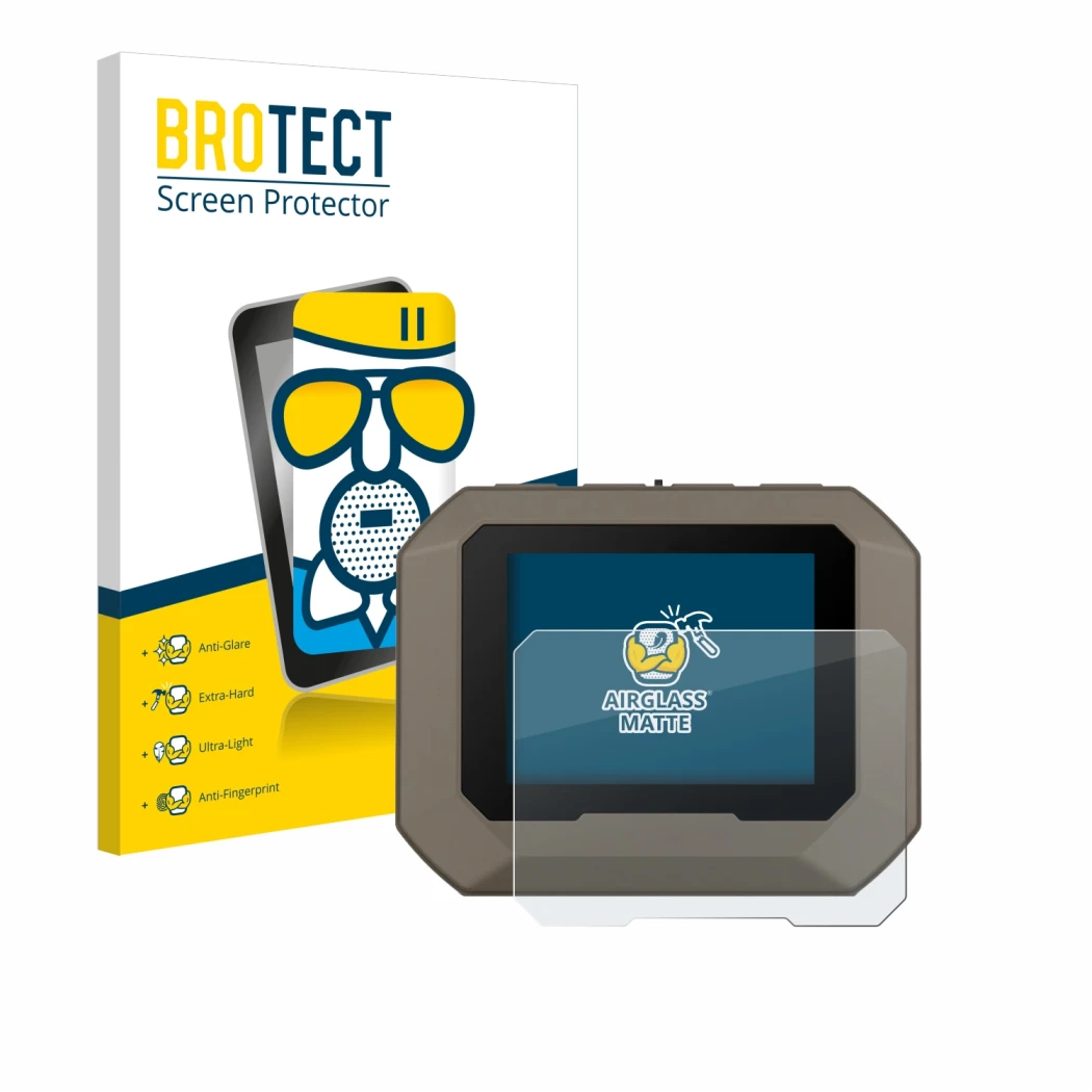 Parte frontale di una confezione del prodotto con il logo del marchio BROTECT. Accanto è raffigurato il dispositivo Garmin Xer