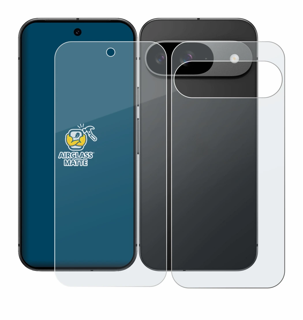 Immagine del dispositivo Google Pixel 9 (Fronte+Retro) con un'ampia varietà di protezioni per lo schermo.