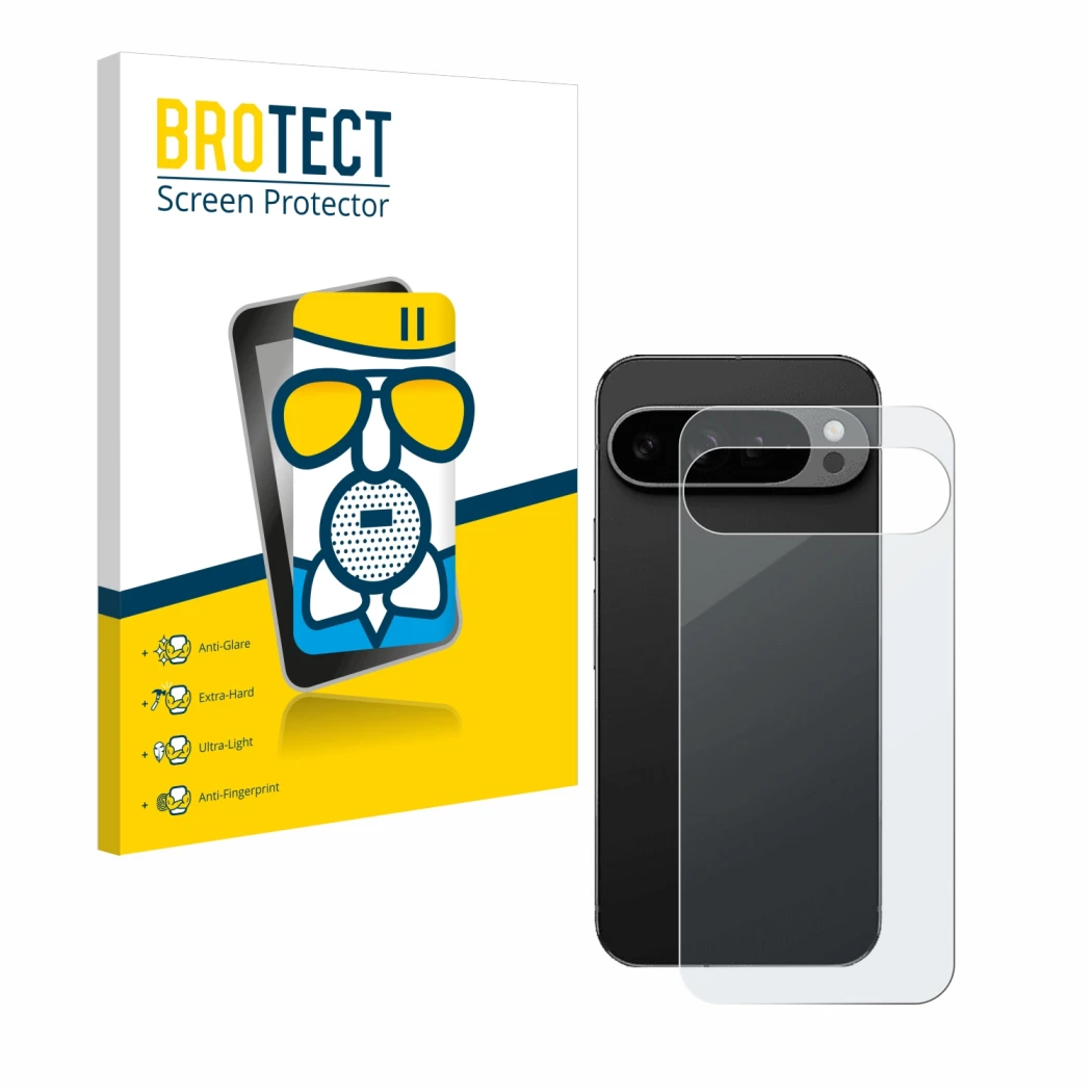 Parte frontale di una confezione del prodotto con il logo del marchio BROTECT. Accanto è raffigurato il dispositivo Google Pix