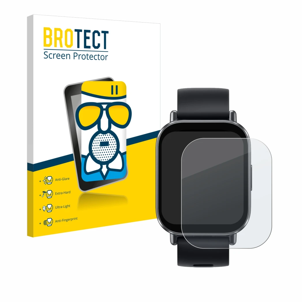 Parte frontale di una confezione del prodotto con il logo del marchio BROTECT. Accanto è raffigurato il dispositivo Xiaomi Red