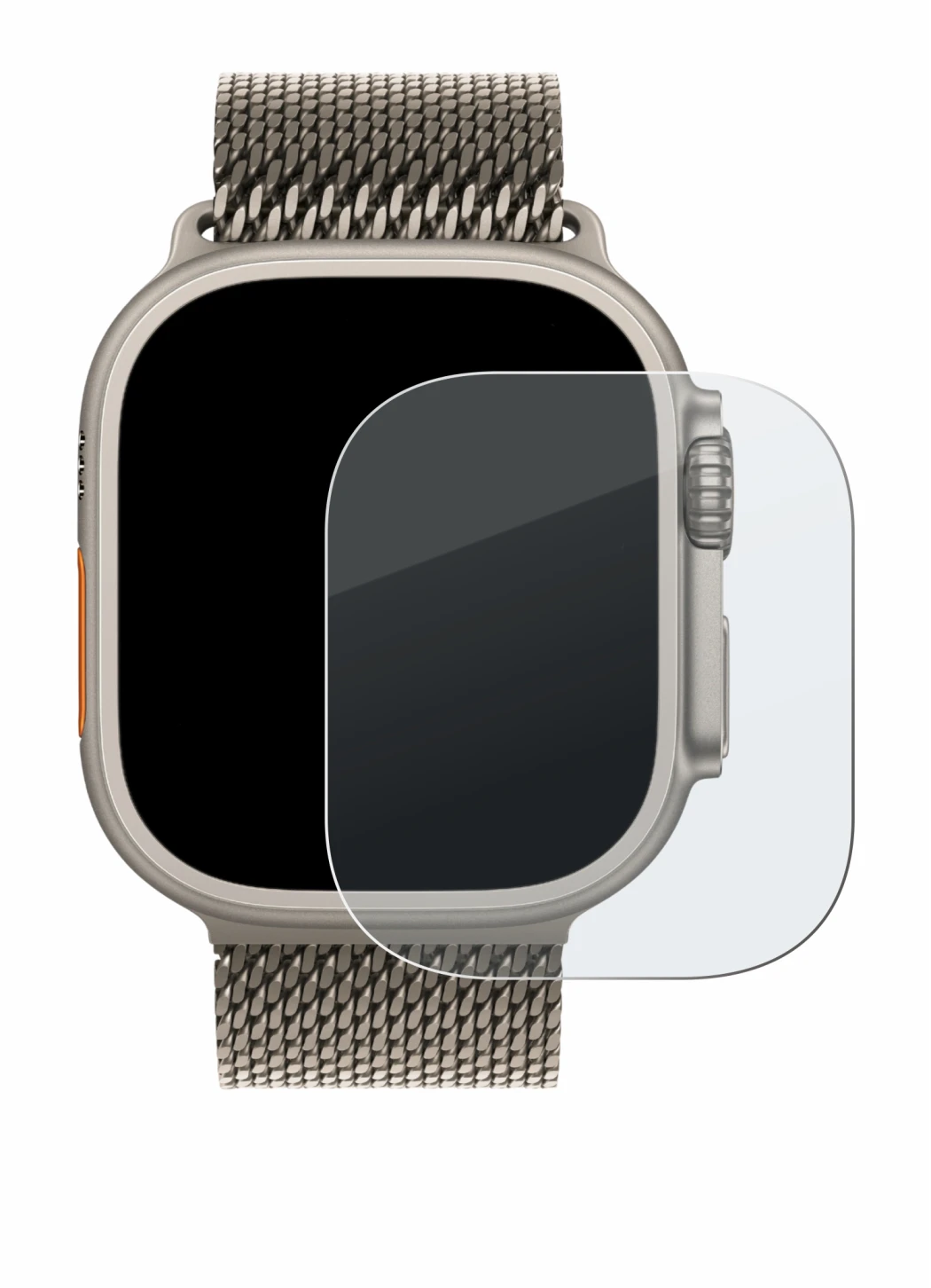 Immagine del dispositivo Apple Watch Ultra 3 con un'ampia varietà di protezioni per lo schermo.