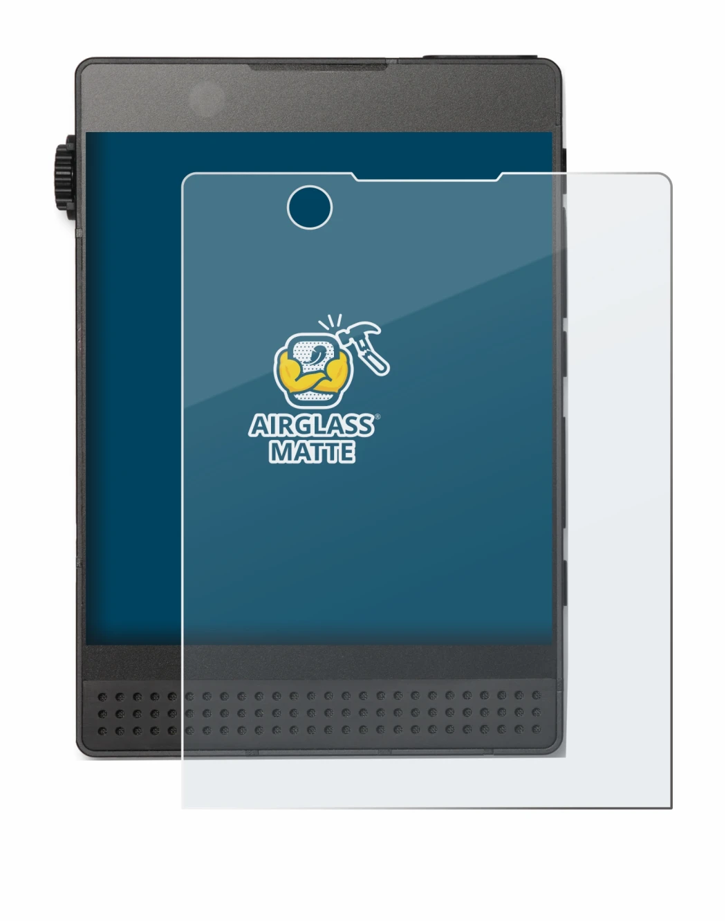 Immagine del dispositivo Light Phone 3 con un'ampia varietà di protezioni per lo schermo.