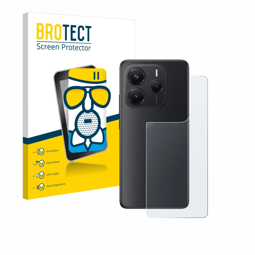 Parte frontale di una confezione del prodotto con il logo del marchio BROTECT. Accanto è raffigurato il dispositivo Xiaomi Red