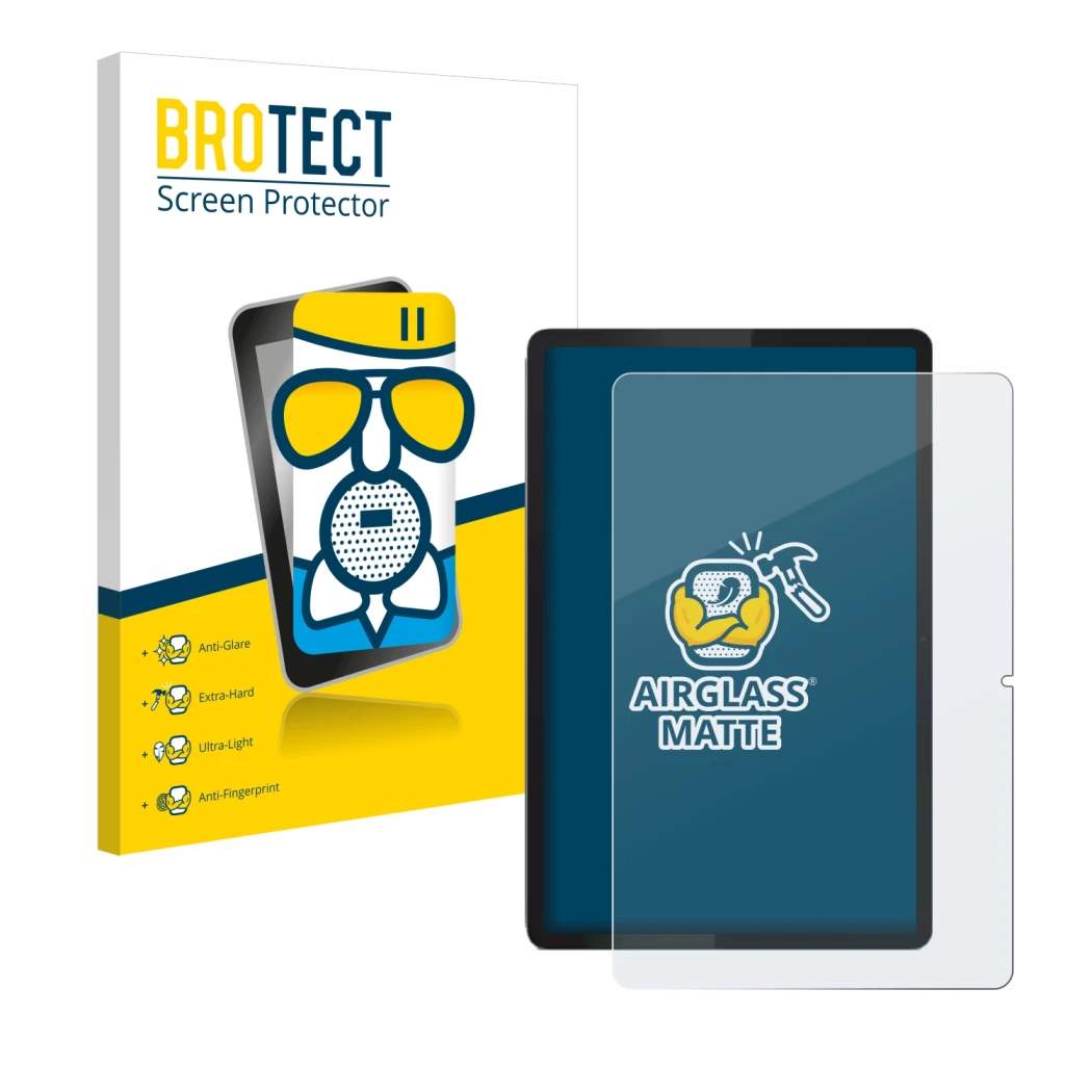 Parte frontale di una confezione del prodotto con il logo del marchio BROTECT. Accanto è raffigurato il dispositivo Lenovo Tab