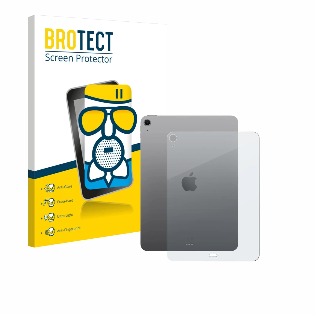 Parte frontale di una confezione del prodotto con il logo del marchio BROTECT. Accanto è raffigurato il dispositivo Apple iPad