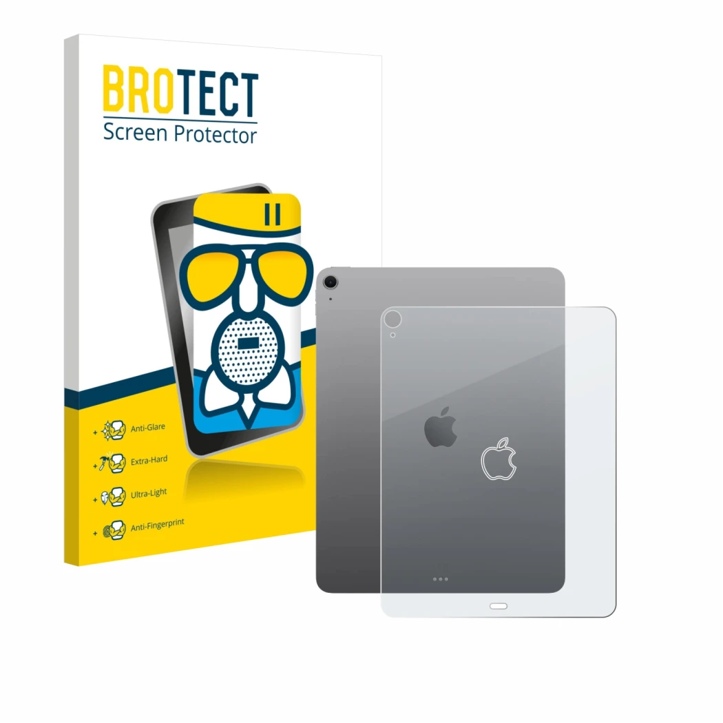 Parte frontale di una confezione del prodotto con il logo del marchio BROTECT. Accanto è raffigurato il dispositivo Apple iPad
