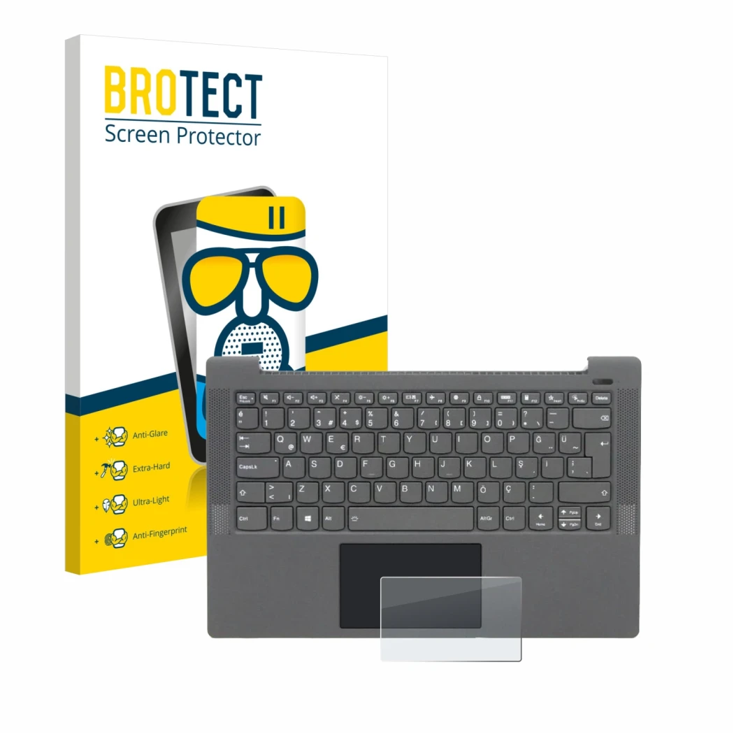 Parte frontale di una confezione del prodotto con il logo del marchio BROTECT. Accanto è raffigurato il dispositivo Lenovo Ide