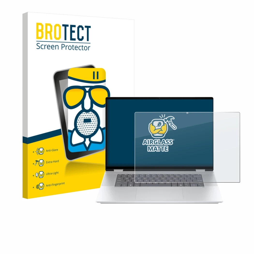 Parte frontale di una confezione del prodotto con il logo del marchio BROTECT. Accanto è raffigurato il dispositivo HP OmniBoo