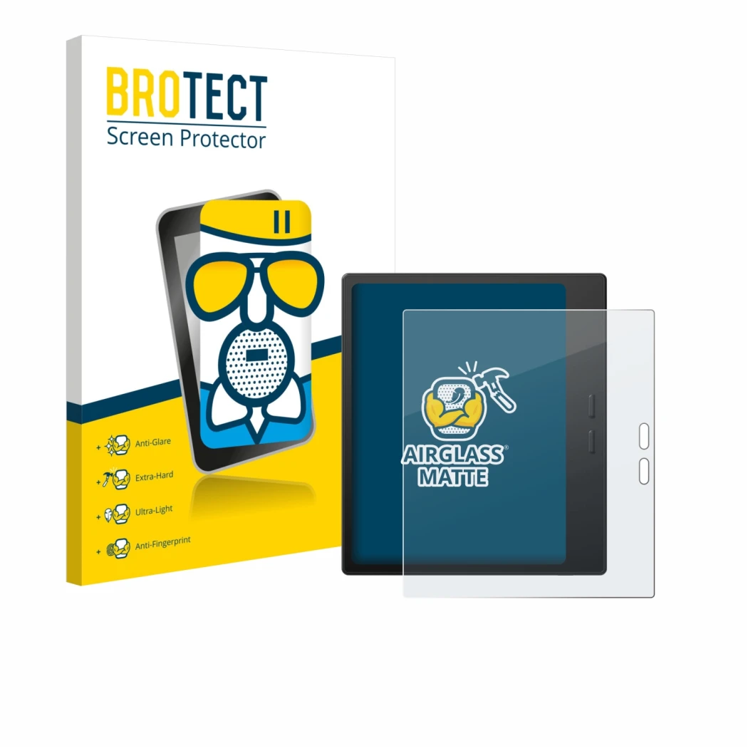 Parte frontale di una confezione del prodotto con il logo del marchio BROTECT. Accanto è raffigurato il dispositivo Boox Go 7