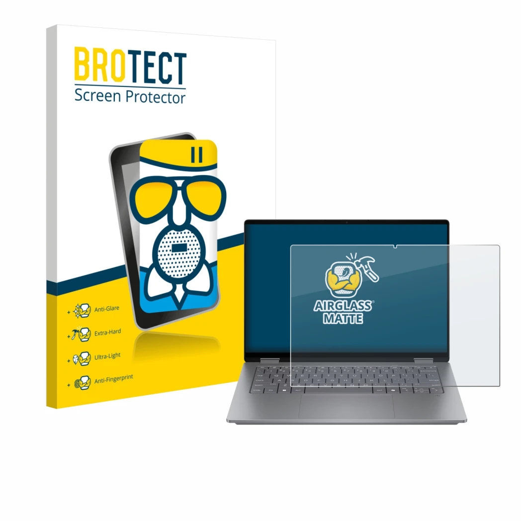 Parte frontale di una confezione del prodotto con il logo del marchio BROTECT. Accanto è raffigurato il dispositivo HP OmniBoo