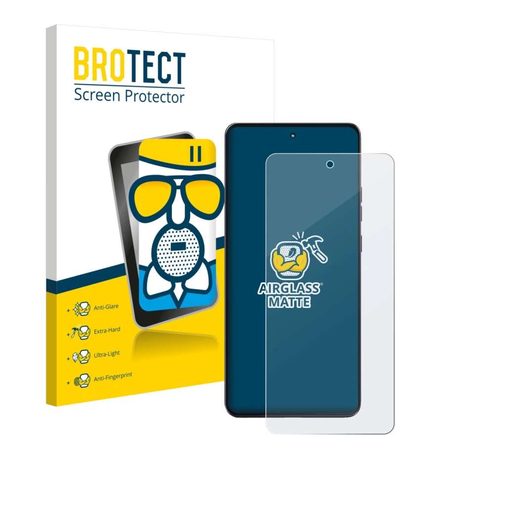 Parte frontale di una confezione del prodotto con il logo del marchio BROTECT. Accanto è raffigurato il dispositivo Motorola M