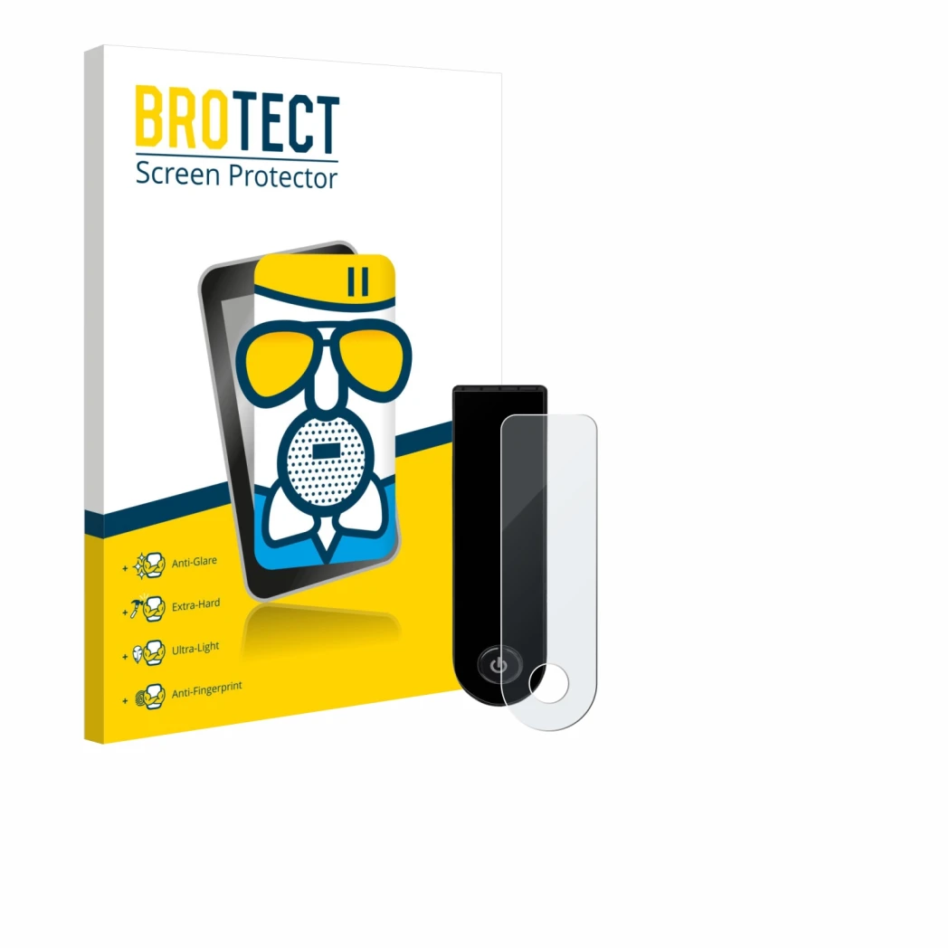 Parte frontale di una confezione del prodotto con il logo del marchio BROTECT. Accanto è raffigurato il dispositivo Xiaomi Ele