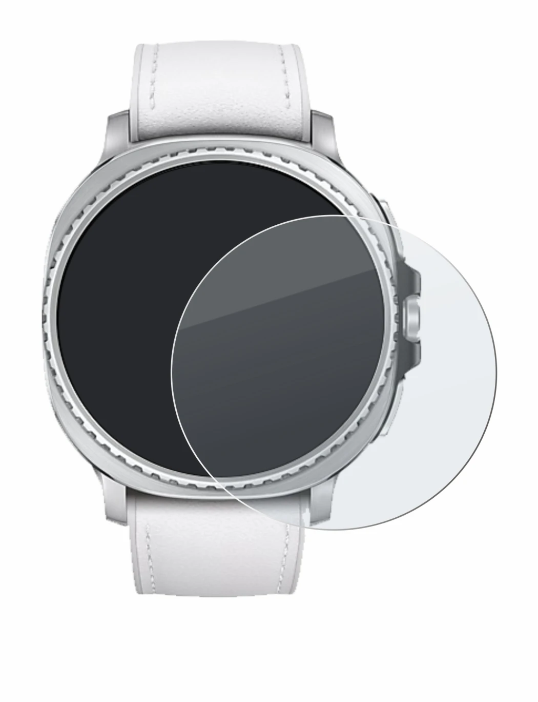 Immagine del dispositivo Samsung Galaxy Watch 8 Classic (46 mm) con un'ampia varietà di protezioni per lo schermo.