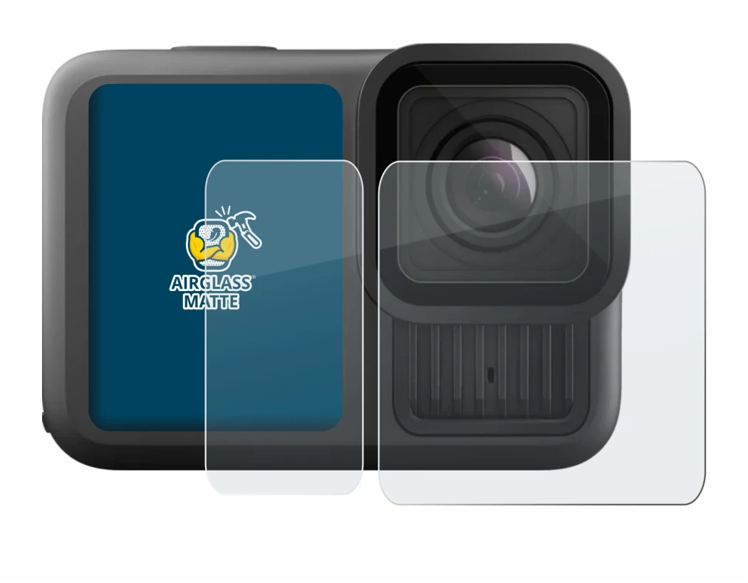 Immagine del dispositivo GoPro Hero 13 Black Ultra Wide Edition con un'ampia varietà di protezioni per lo schermo.