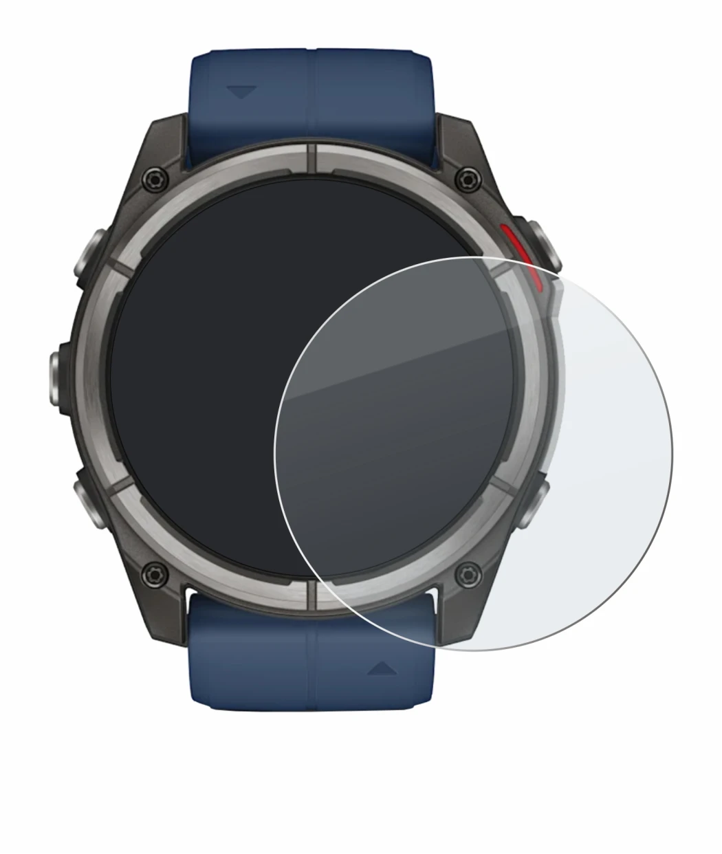 Immagine del dispositivo Garmin quatix 8 (51 mm) con un'ampia varietà di protezioni per lo schermo.