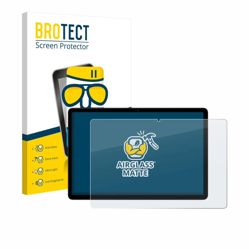 Parte frontale di una confezione del prodotto con il logo del marchio BROTECT. Accanto è raffigurato il dispositivo Doogee Tab