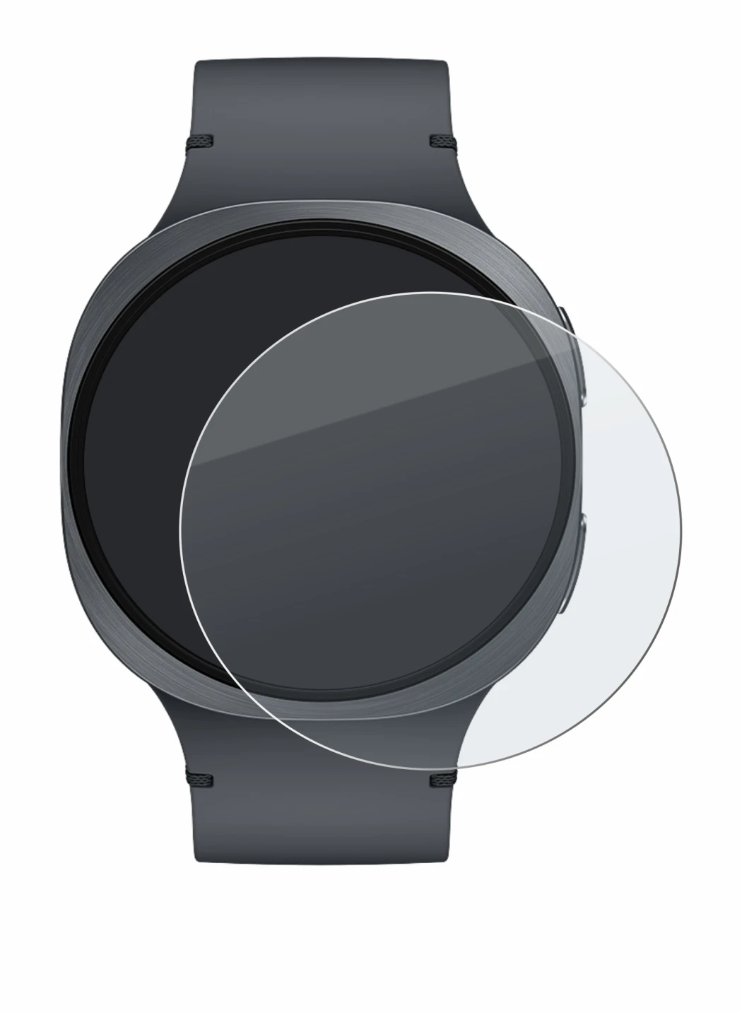 Immagine del dispositivo Samsung Galaxy Watch 8 (44 mm) con un'ampia varietà di protezioni per lo schermo.