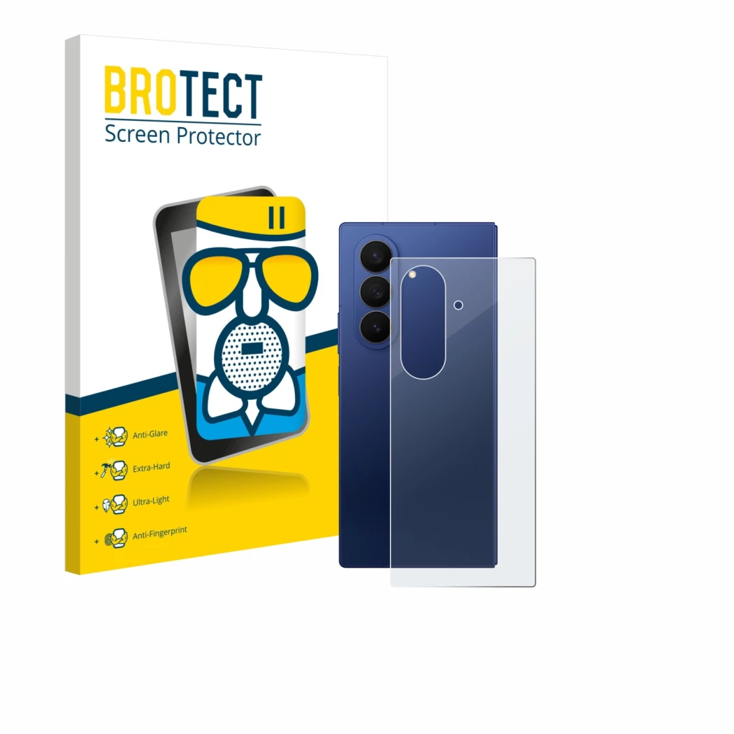 Parte frontale di una confezione del prodotto con il logo del marchio BROTECT. Accanto è raffigurato il dispositivo Samsung Ga