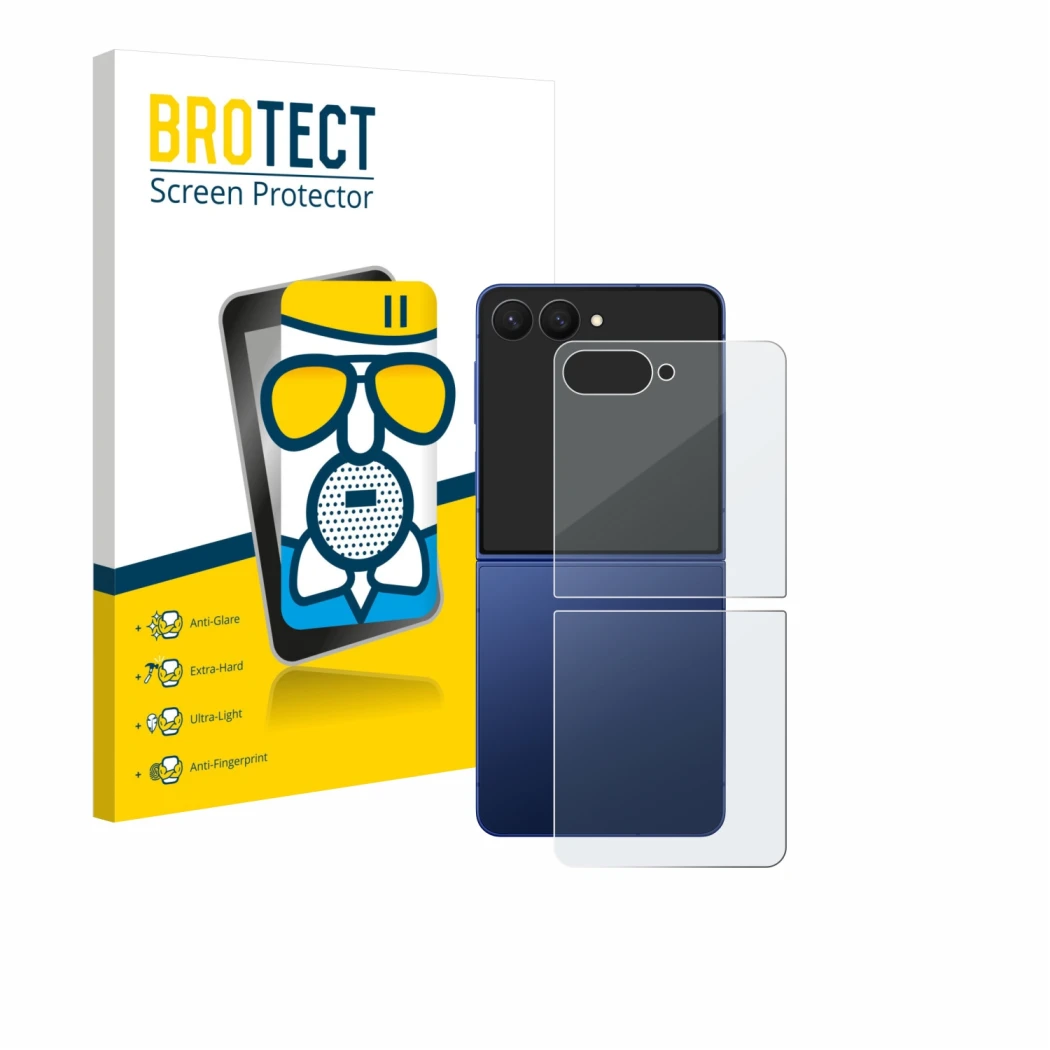 Parte frontale di una confezione del prodotto con il logo del marchio BROTECT. Accanto è raffigurato il dispositivo Samsung Ga