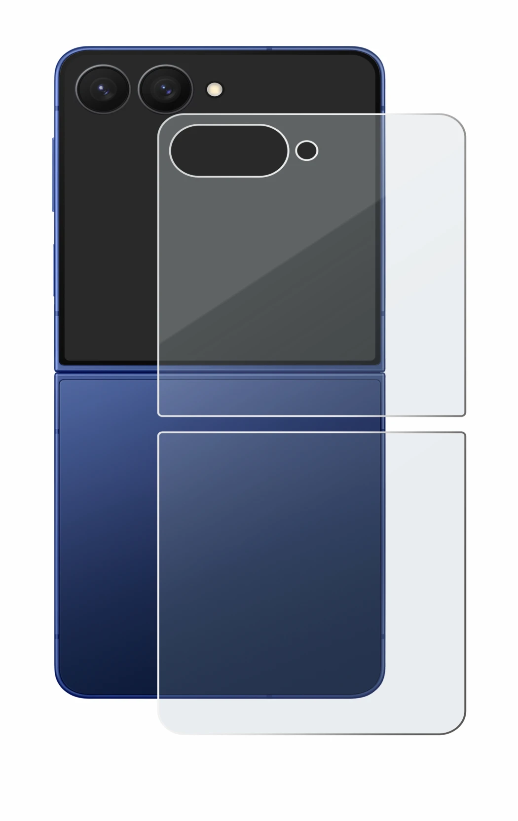 Immagine del dispositivo Samsung Galaxy Z Flip 7 (Posteriore) con un'ampia varietà di protezioni per lo schermo.