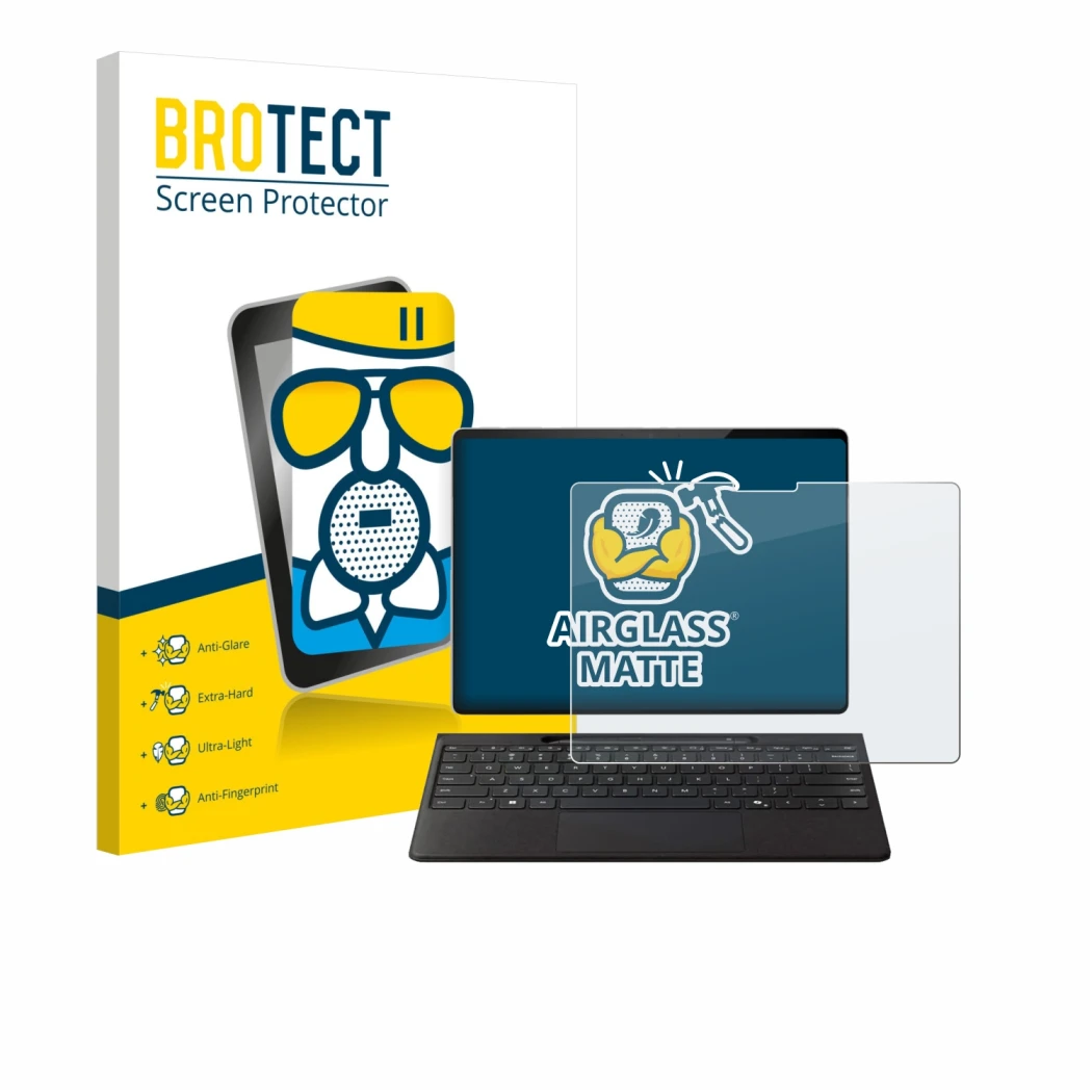 Parte frontale di una confezione del prodotto con il logo del marchio BROTECT. Accanto è raffigurato il dispositivo Microsoft