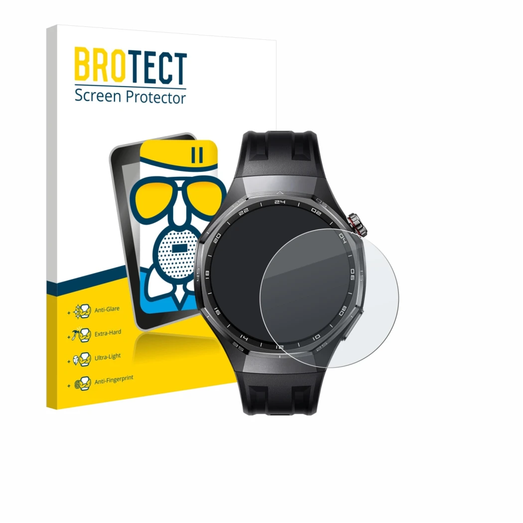 Parte frontale di una confezione del prodotto con il logo del marchio BROTECT. Accanto è raffigurato il dispositivo Huawei Wat