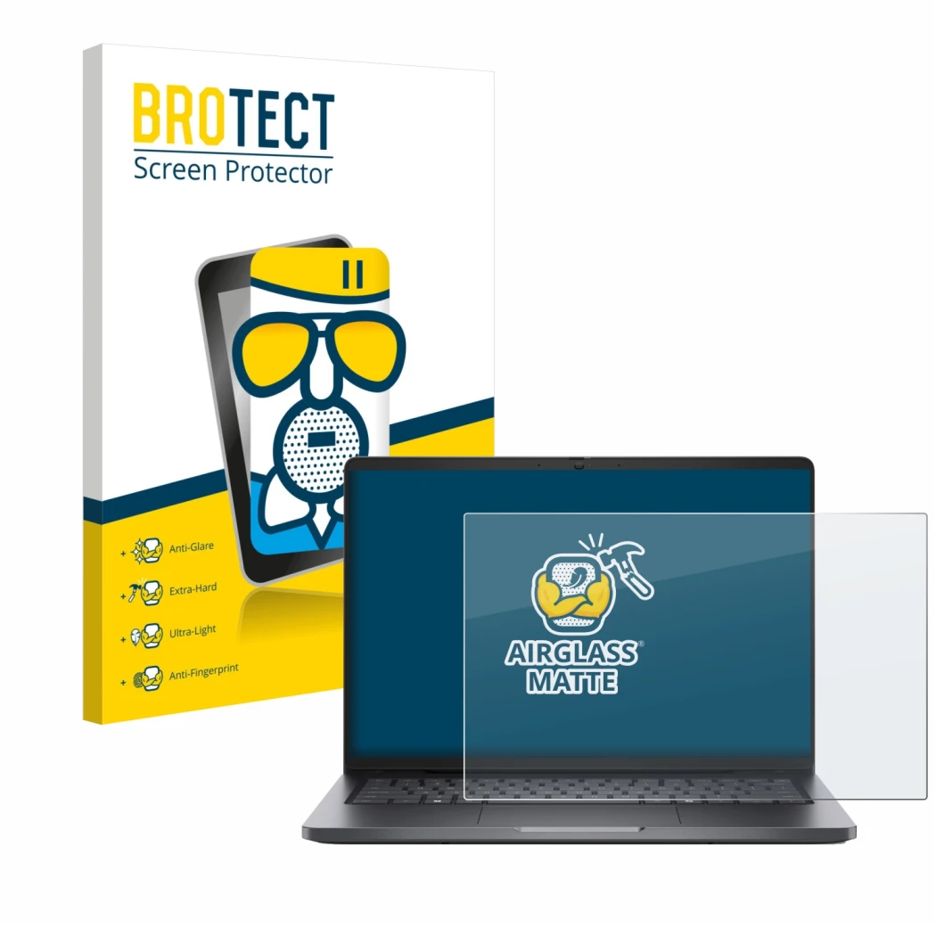 Parte frontale di una confezione del prodotto con il logo del marchio BROTECT. Accanto è raffigurato il dispositivo Dell Pro 1