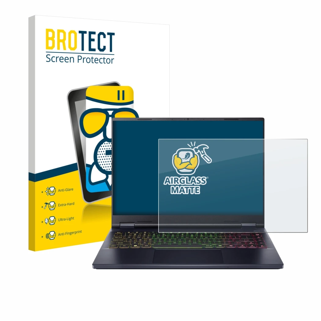 Parte frontale di una confezione del prodotto con il logo del marchio BROTECT. Accanto è raffigurato il dispositivo Acer Preda