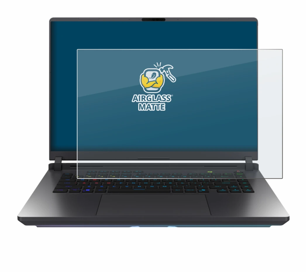 Immagine del dispositivo ASUS ROG Strix G16 2025 con un'ampia varietà di protezioni per lo schermo.