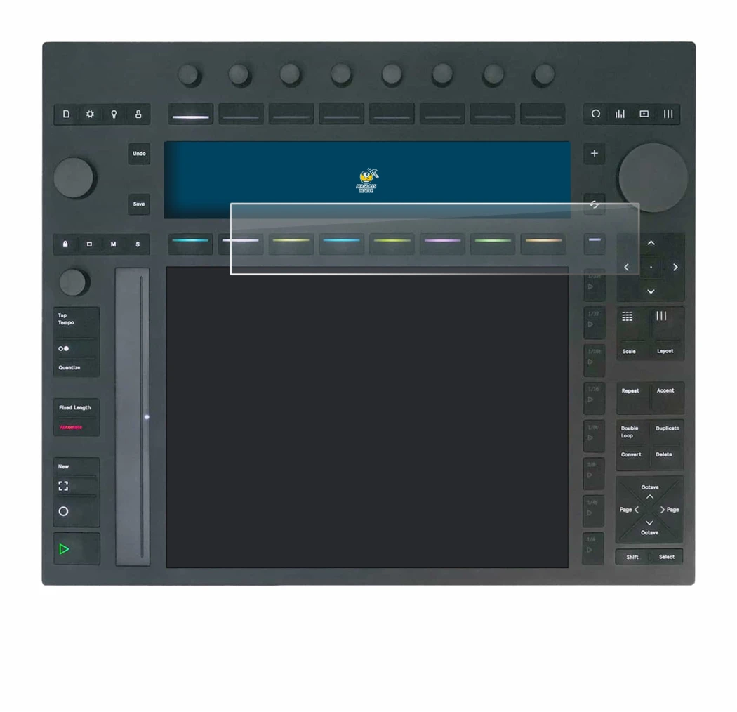 Immagine del dispositivo Ableton Push 3 con un'ampia varietà di protezioni per lo schermo.