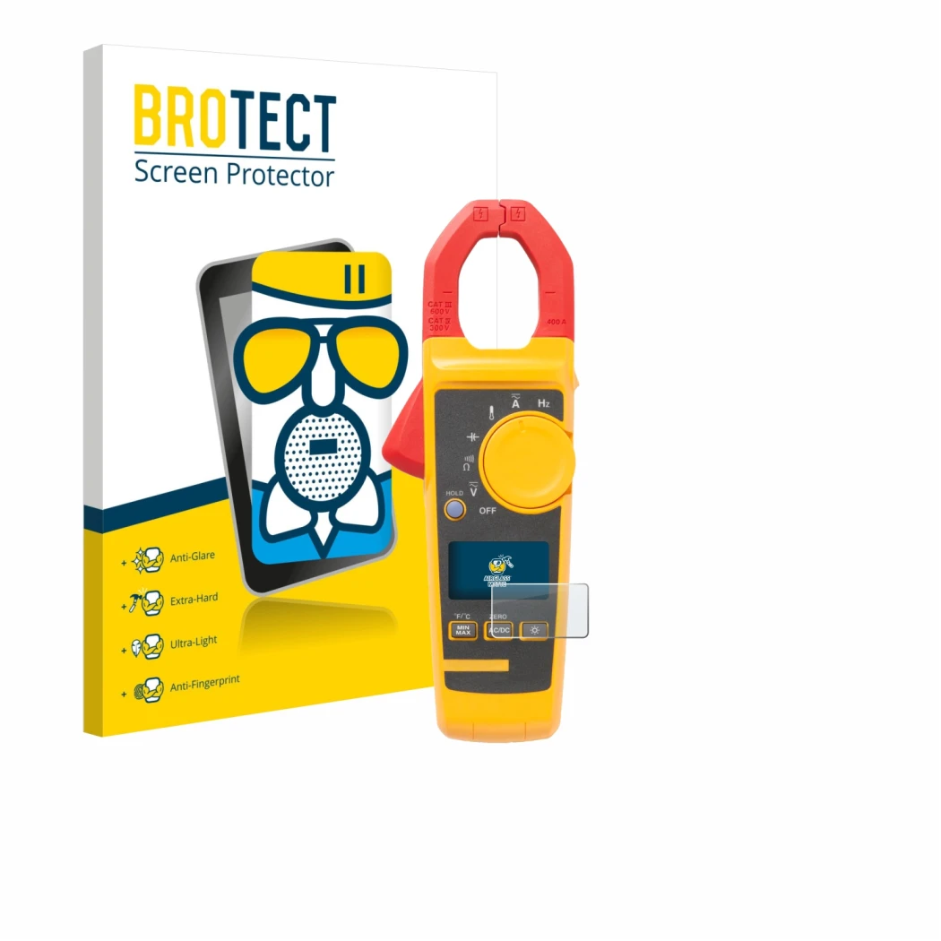 Parte frontale di una confezione del prodotto con il logo del marchio BROTECT. Accanto è raffigurato il dispositivo Fluke 325 