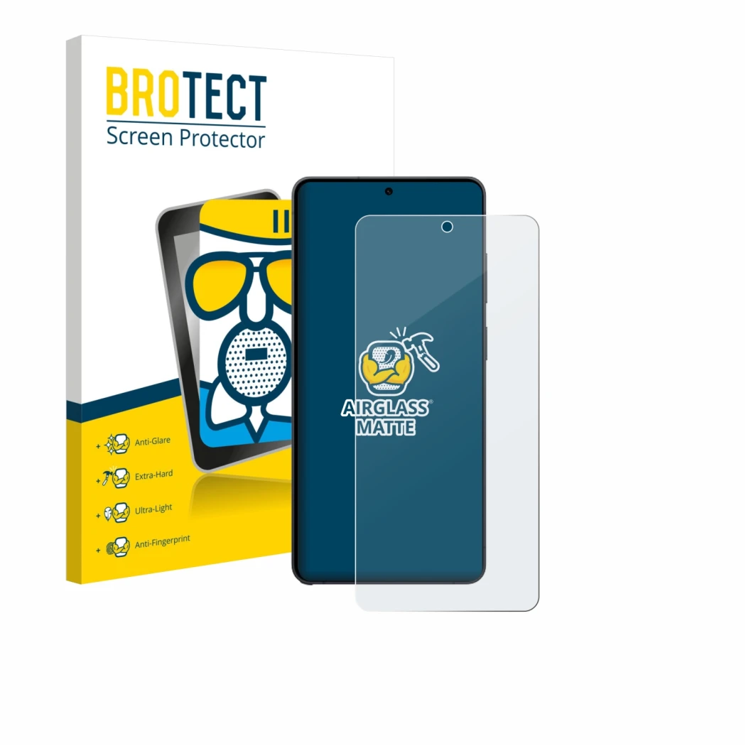 Parte frontale di una confezione del prodotto con il logo del marchio BROTECT. Accanto è raffigurato il dispositivo Samsung Ga