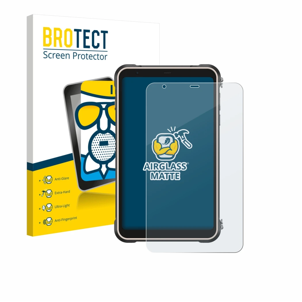 Parte frontale di una confezione del prodotto con il logo del marchio BROTECT. Accanto è raffigurato il dispositivo Ulefone Ru