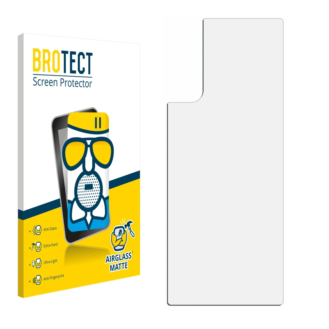 Parte frontale di una confezione del prodotto con il logo del marchio BROTECT. Accanto si trova la protezione per lo schermo c