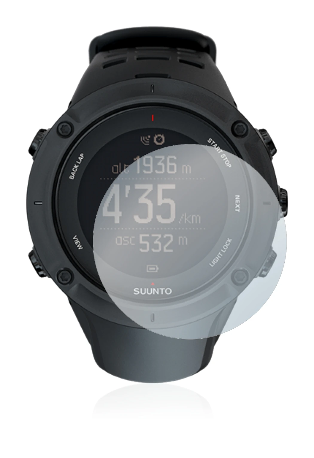 Immagine del dispositivo Suunto Ambit3 Peak Black con un'ampia varietà di protezioni per lo schermo.
