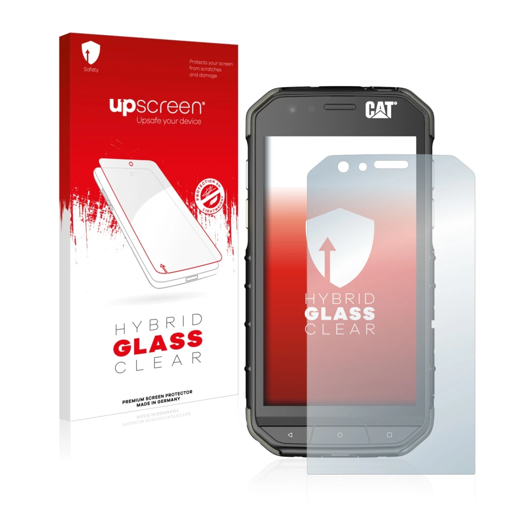 Parte frontale di una confezione del prodotto con il logo del marchio upscreen. Accanto è raffigurato il dispositivo Caterpill