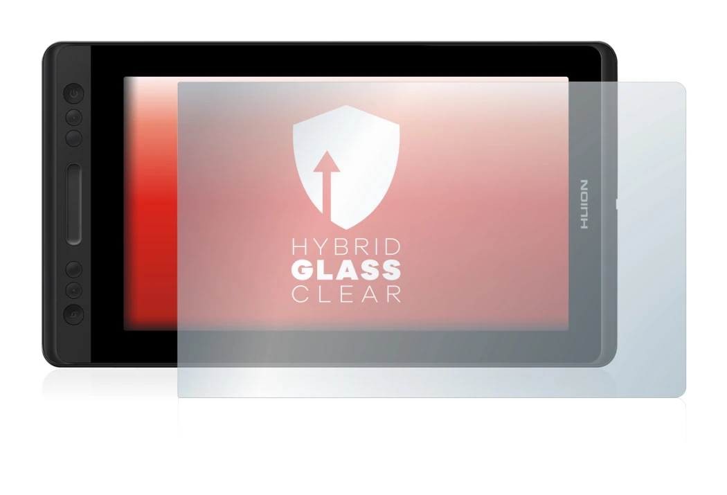 Immagine del dispositivo Huion Kamvas Pro 13 con un'ampia varietà di protezioni per lo schermo.