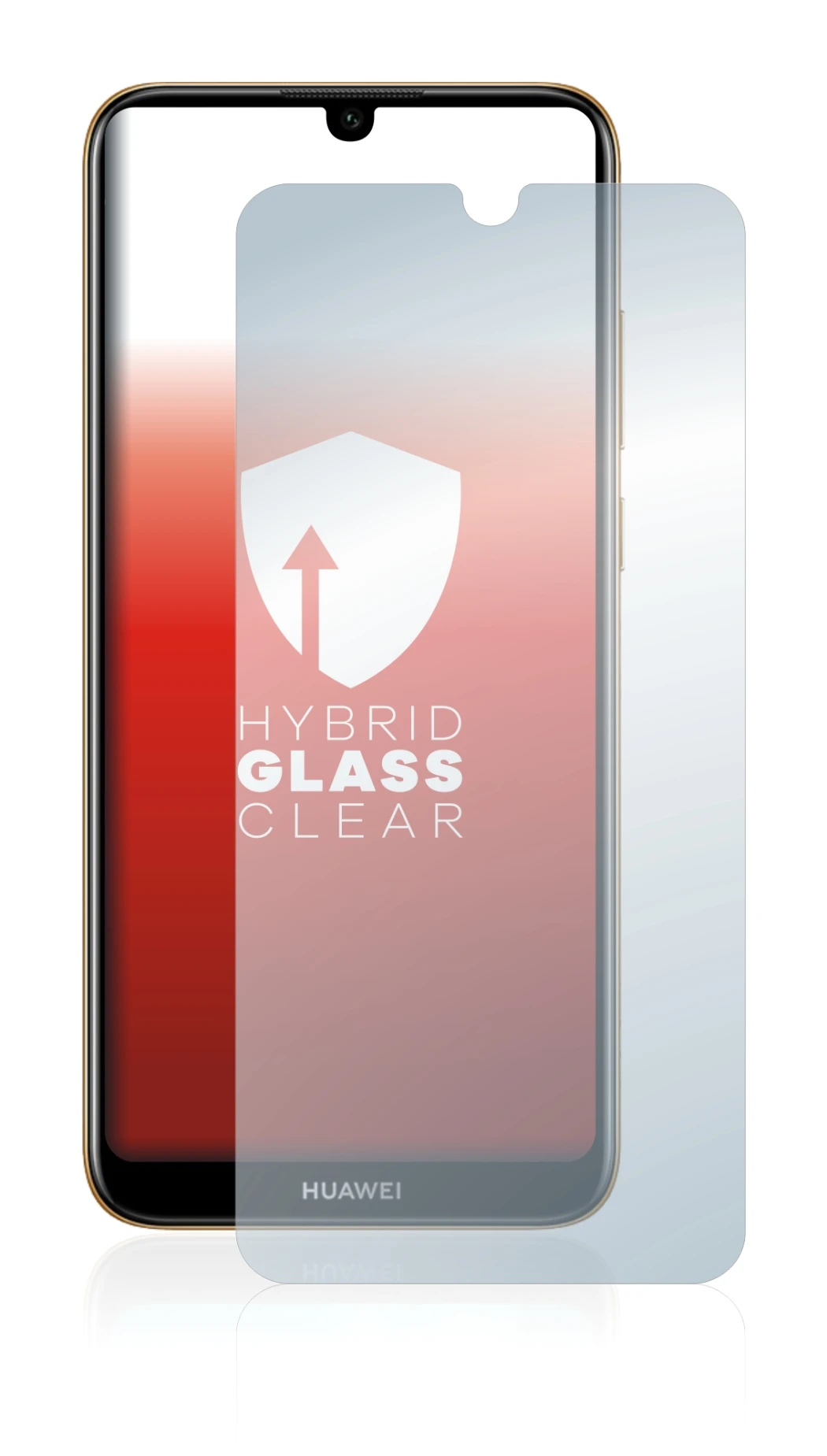 Immagine del dispositivo Huawei Y6 2019 con un'ampia varietà di protezioni per lo schermo.