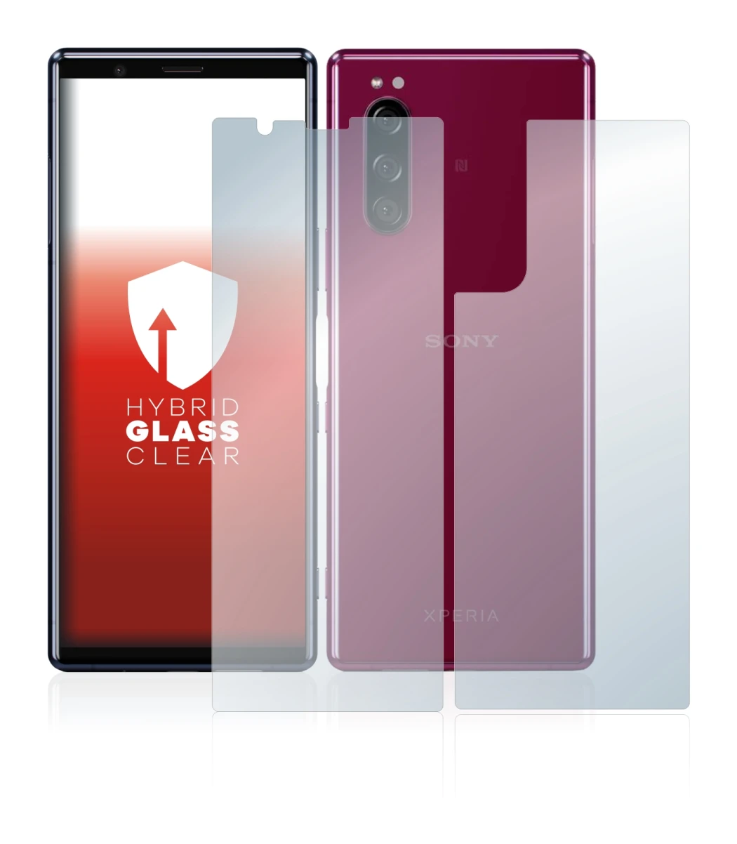 Immagine del dispositivo Sony Xperia 5 (Fronte+Retro) con un'ampia varietà di protezioni per lo schermo.