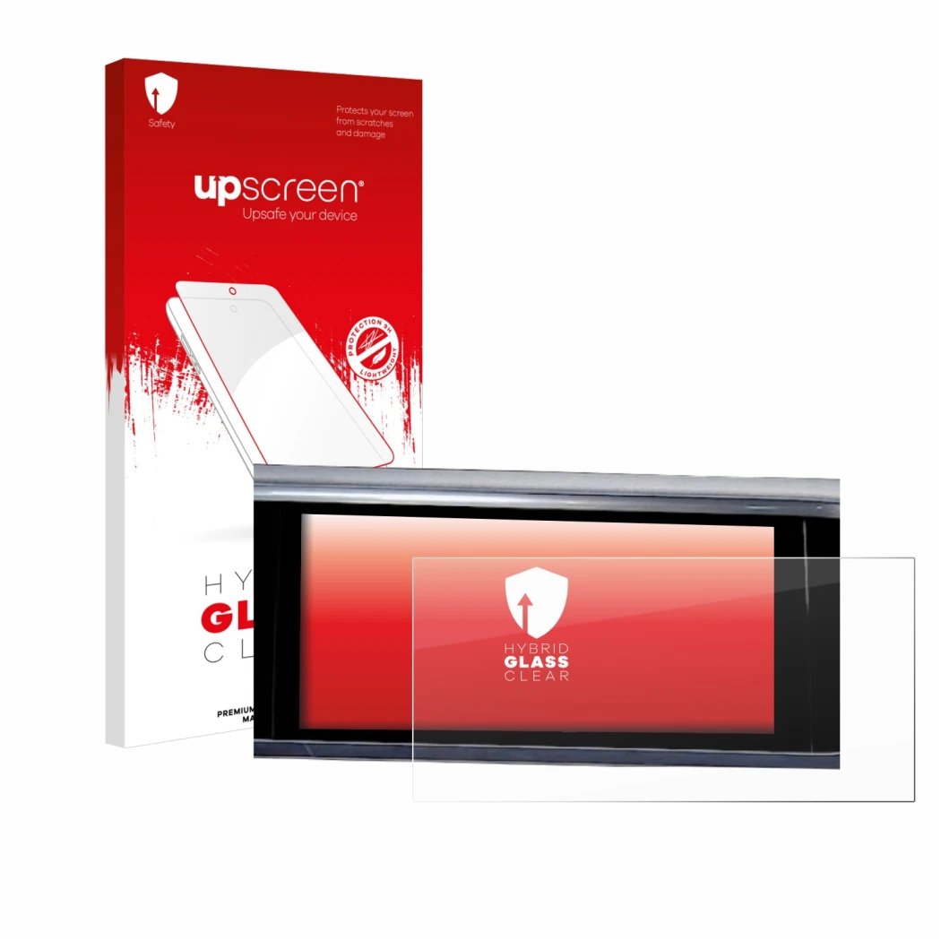 Parte frontale di una confezione del prodotto con il logo del marchio upscreen. Accanto è raffigurato il dispositivo Audi A6 2