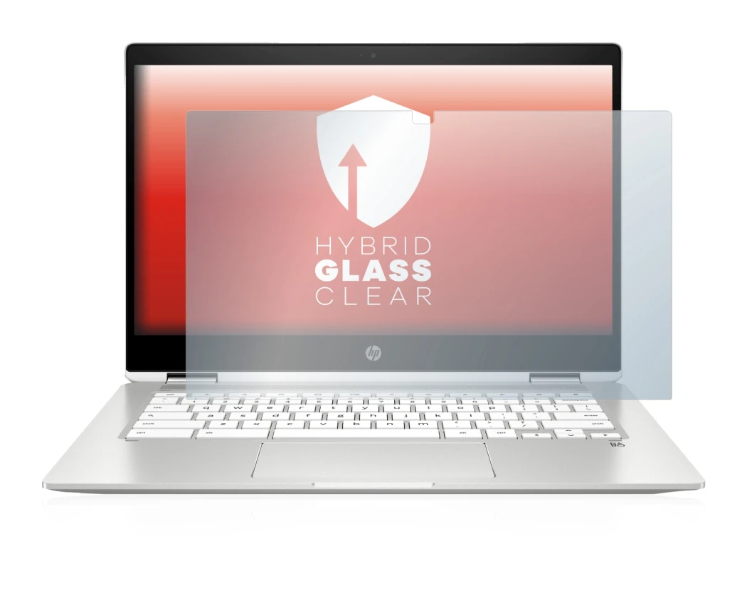 Immagine del dispositivo HP Chromebook x360 (14b-caX) con un'ampia varietà di protezioni per lo schermo.