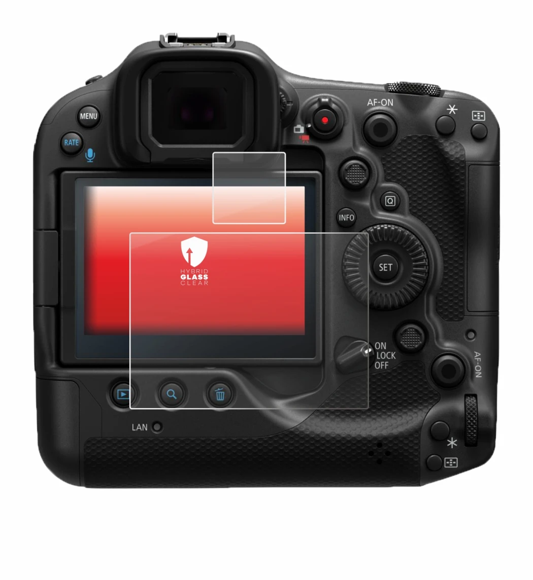 Immagine del dispositivo Canon EOS R3 con un'ampia varietà di protezioni per lo schermo.