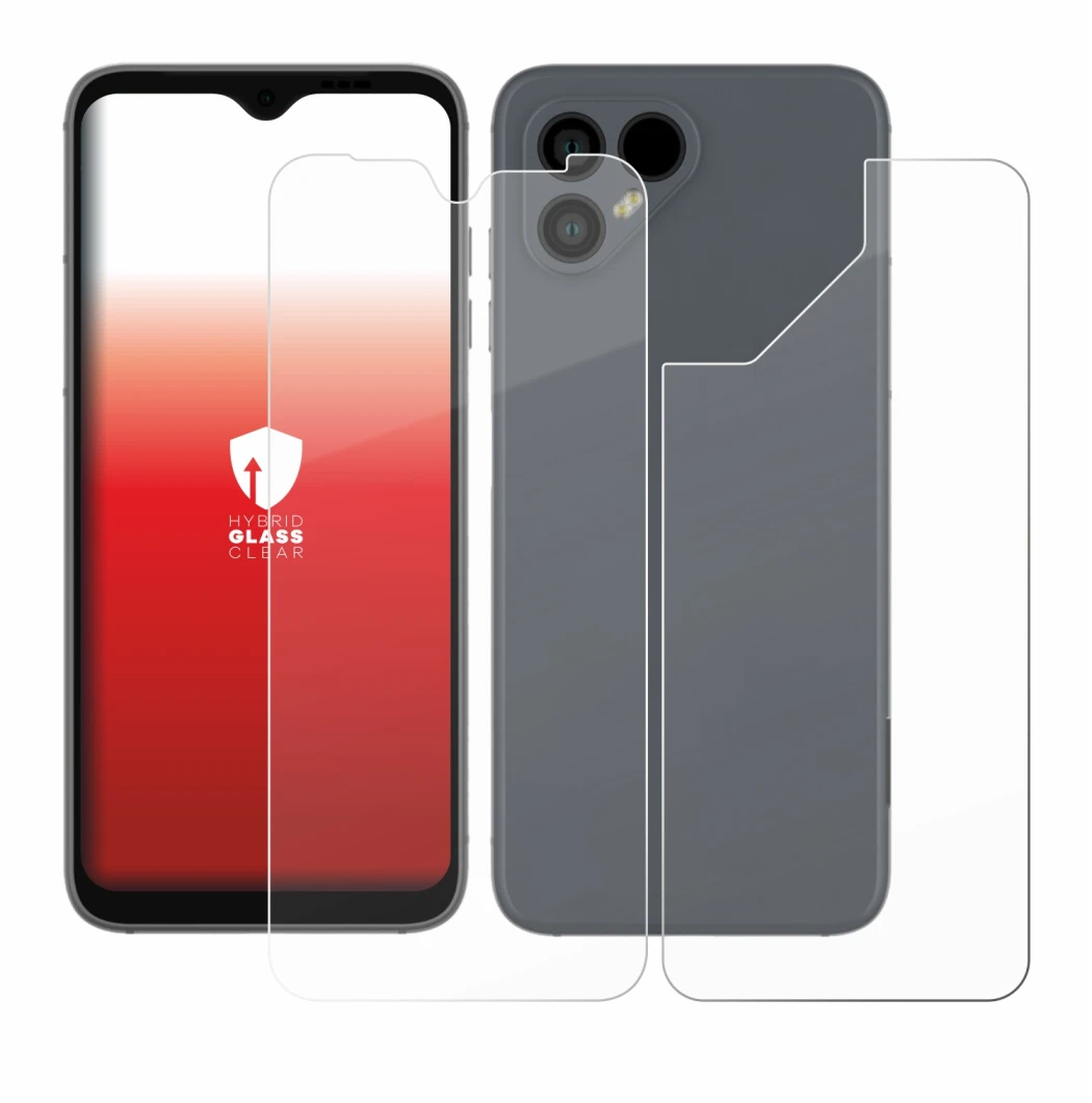 Immagine del dispositivo Fairphone 4 (Fronte+Retro) con un'ampia varietà di protezioni per lo schermo.
