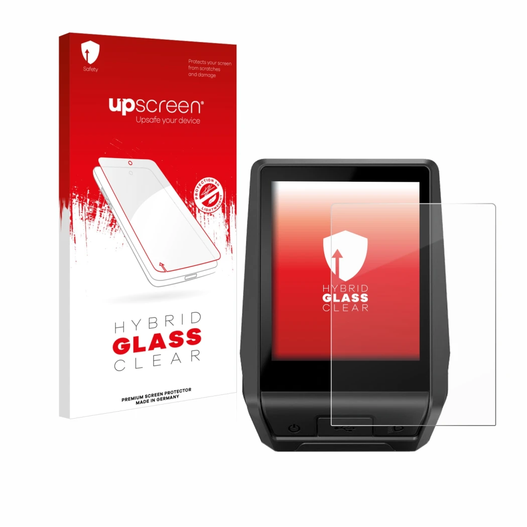 Parte frontale di una confezione del prodotto con il logo del marchio upscreen. Accanto è raffigurato il dispositivo Bosch Nyo